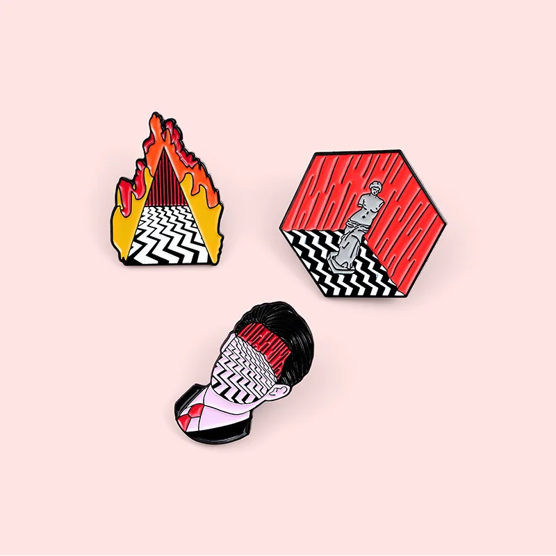 Украшения на шею из Линч Стиль эмали штырь Твин Пикс броши для рубашка с