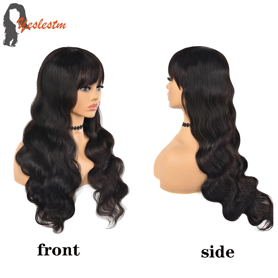 Парики из человеческих волос с челкой бразильские человеческие волосы без