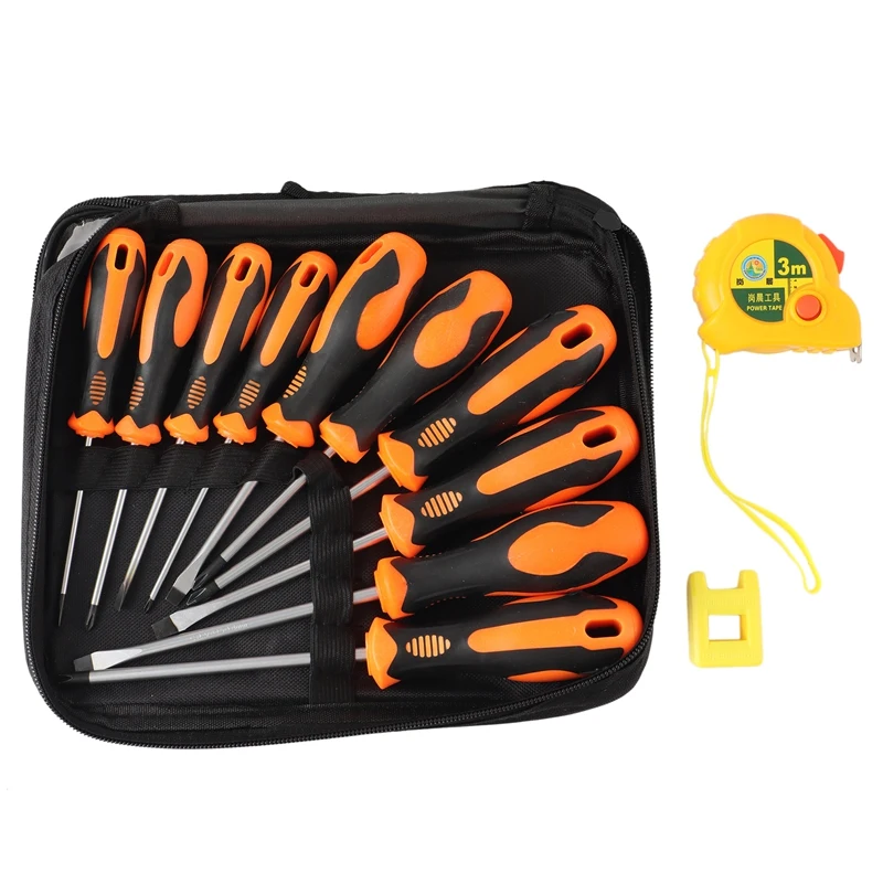 

HOT-10 Pieces Of Slotted Phillips Screwdriver Bit Non-Slip Handle Electrician Household Multi-Purpose Computer Repair Tool