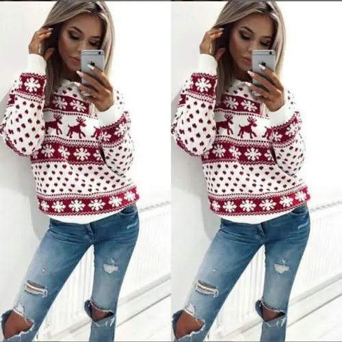 Зимний Рождественский теплый вязаный уродливый свитер женский свободный