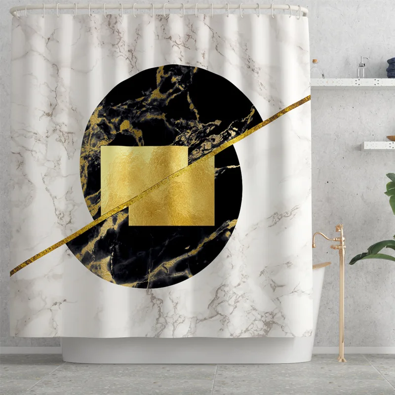 

Shower Curtains Bathroom Curtain Frabic Waterproof Polyester Bathroom Curtain with Hooks Geometric Europe Pattern 180cm