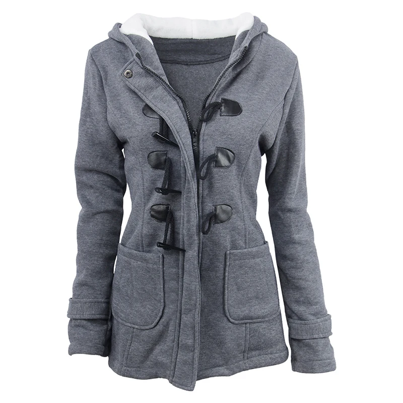 

Casual Solid Color Hoodie Outerwear Fashion Horn Button Warm Coats Autumn Winter Women Cotton-padded Clothes For Women