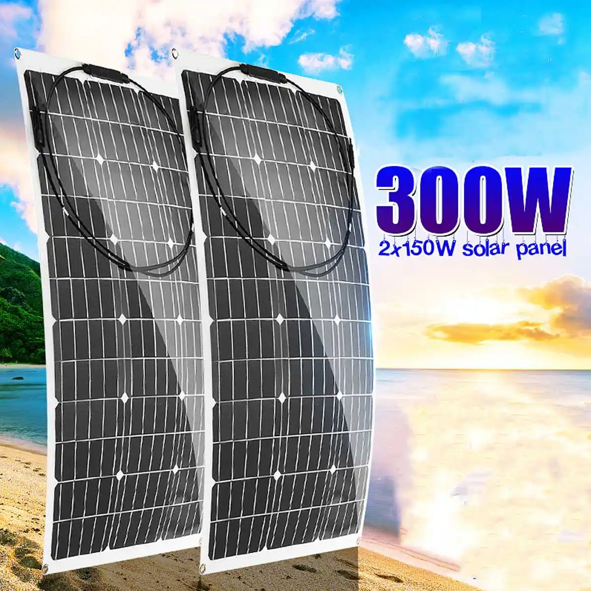 

300W/150W 18V Solar Panel Semi-flexible Monocrystalline Solar Cell DIY Cable Waterproof Outdoor Car RV Rechargeable Power System