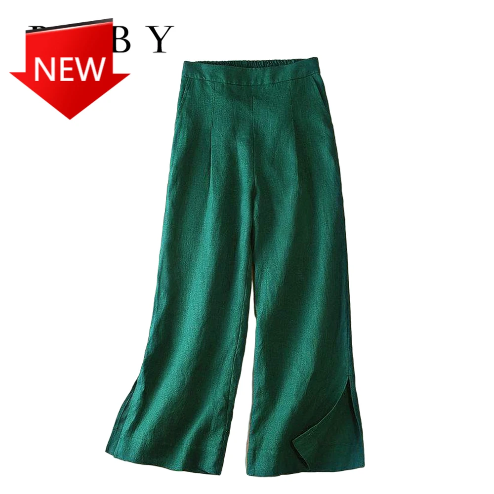 

Женские брюки длиной до щиколотки, свободные льняные винтажные повседневные брюки с широкими штанинами, Новинка лета 2021, эластичные брюки в...