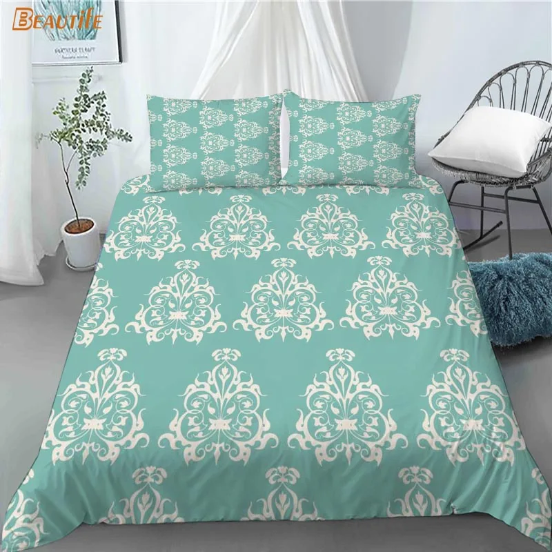 Juego de ropa de cama con estampado Floral y azul sin costuras, edred&oacute;n con funda de almohada para ni&ntilde;os y el hogar, 180x200cm, 1019-4