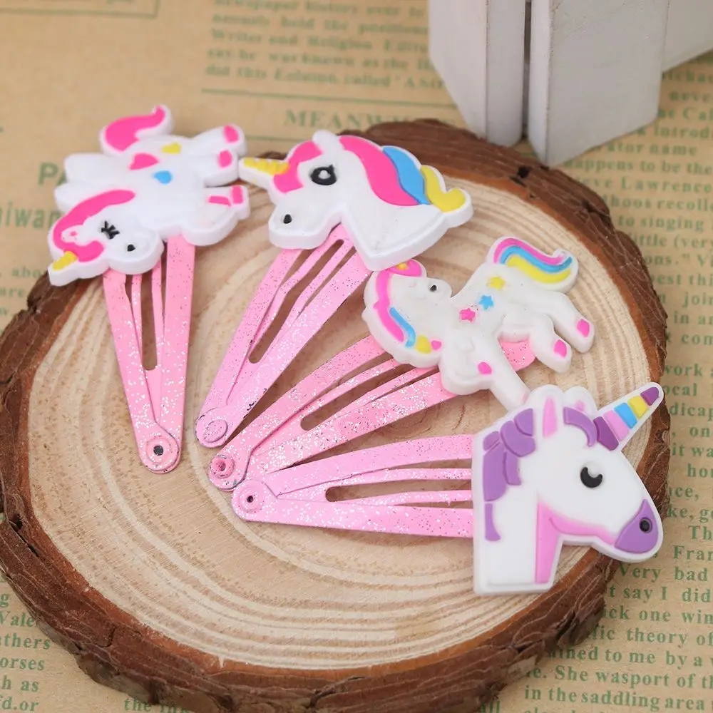 1 пара Единорог заколки для волос в виде симпатичных животных шаржа PVC шпильки