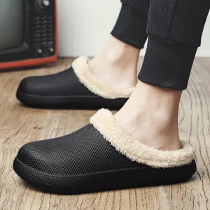 Winter Men Slippers Warm Furry Slippers Waterproof Indoor Home Cotton Shoes Male Fur Slides Casual P