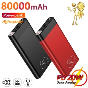 80000mah portable power bank with led light hd digital display charger travel fast charging powerbank for xiaomi samsung iphone free global shipping