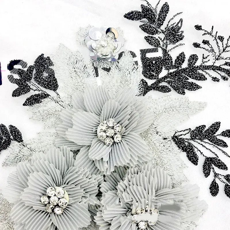 Вышивка 3D цветок кружевной воротник DIY Кристалл декольте одежды мотив дизайн