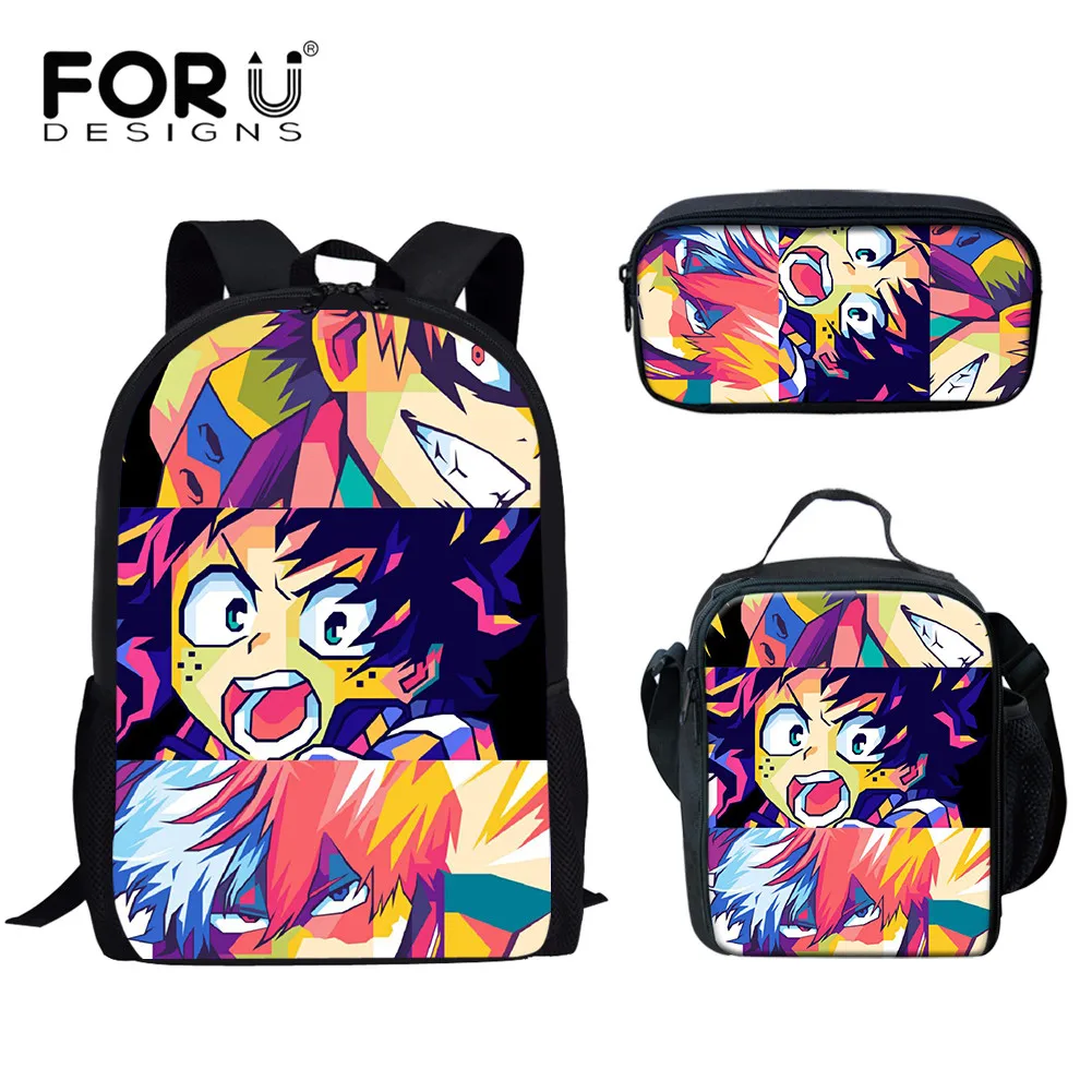 

FORUDESIGNS 3Pcs Schoolbags for Primary Student Anime My Hero Academia Design Backpack Teenagers School Bags 3Pcs Set Mochila