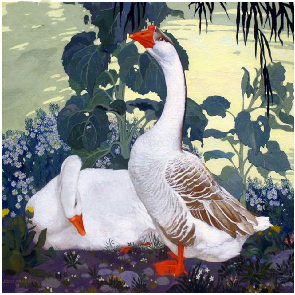 Картина сделай сам из утиного и белого гуся квадратная картина страз вышивка