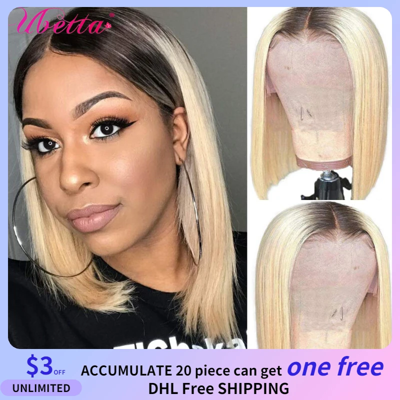 1B 613 Short Bob Wigs 13x1 Lace Front Wig Corlored Human Hair Wigs Brazilian Remy Hair Blonde Frontal Wig For Black Women