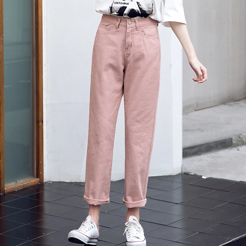 

Black Pink Boyfriend Jeans For Women 2020 Casual Loose Vintage Wide Leg Pants Women Plus Size Chic Jeans Woman Summer