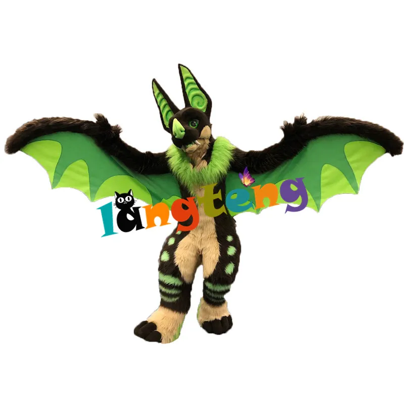 

N436 черный длинный меховой летучая мышь крыло пушистый костюм талисман костюм Взрослый мультяшный персонаж