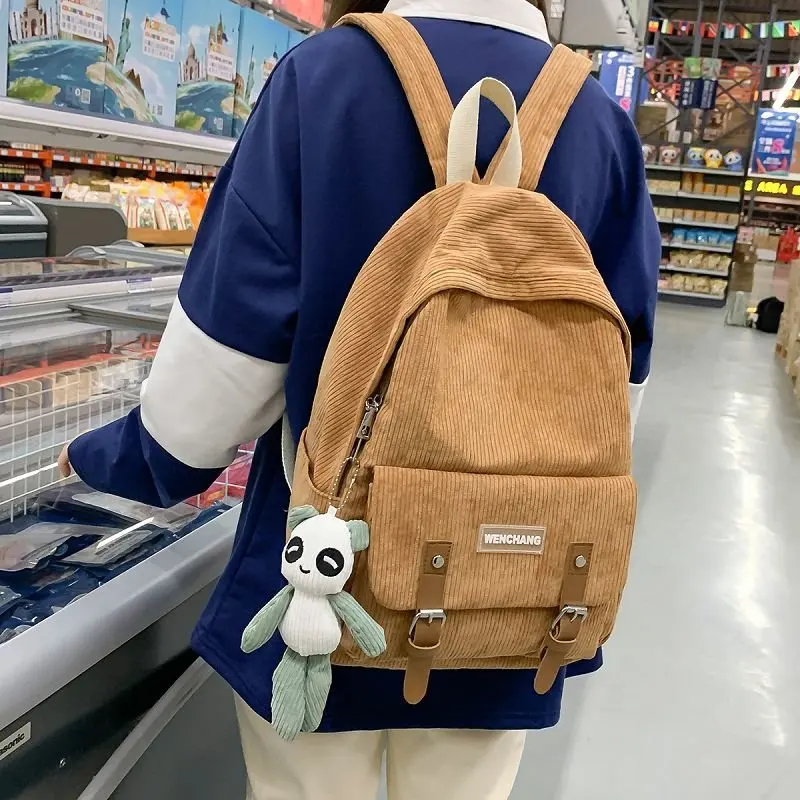 

Corduroy Backpack 2020 Winter School Bag for Teenage Girls Fresh Fashion Leisure Or Travel Bags Solid Lightweight Backpack
