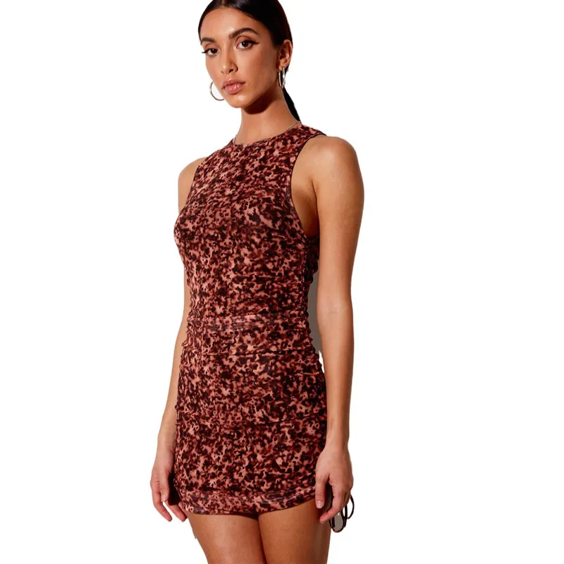 

Women's Summer Sexy Slim Bag Hip Print A-line Dress 2021 Retro Drawstring Mini Dress Women's Nightclub Sleeveless Casual Dresses