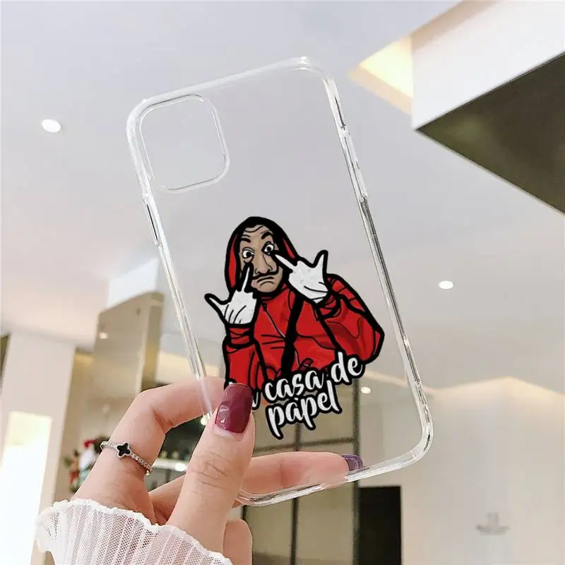 

La Casa de papel Phone Case Transparent for iPhone 11 12 mini pro XS MAX 8 7 6 6S Plus X 5S SE 2020 XR