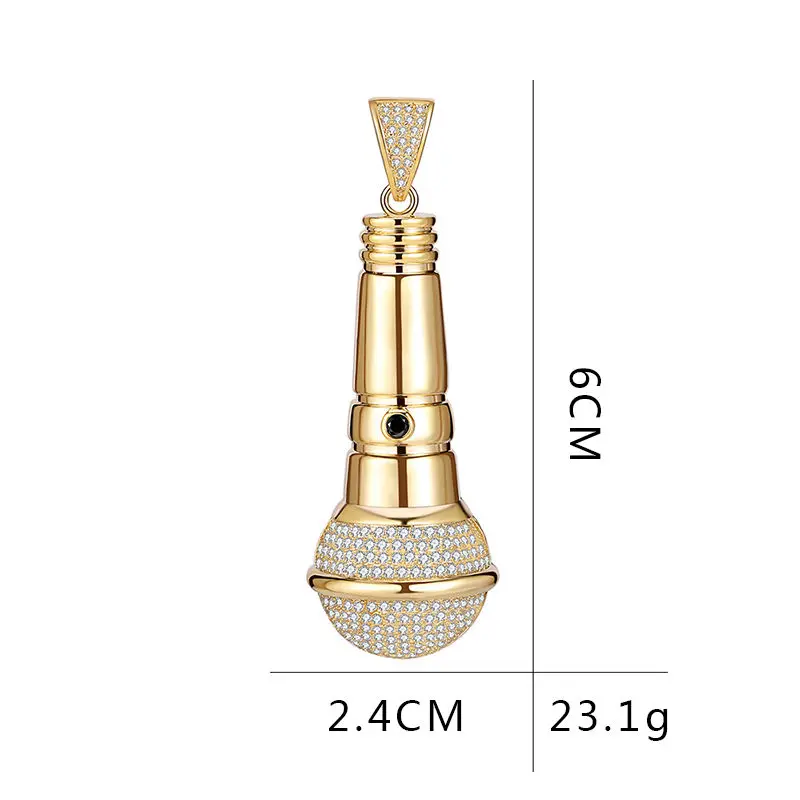 

Ice Out Chain Necklace Microphone Pendant Men/Women High-Grade Environmental Protection Copper Material Bar DJ Jewelry HipHop