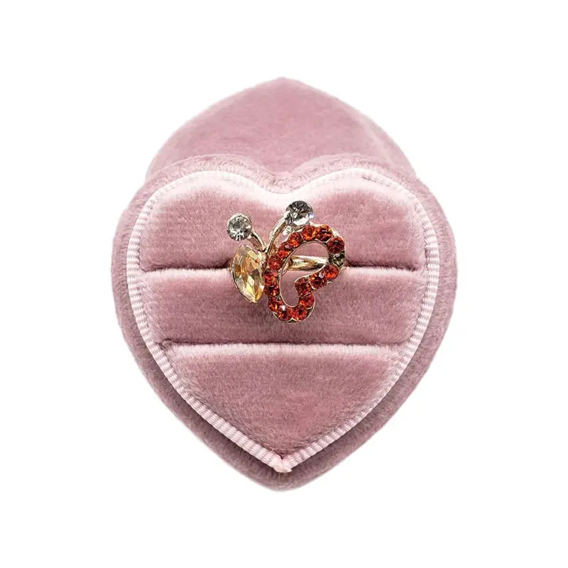 

Velvet Double Ring Box Heart Wedding Ceremony Ring Box with Detachable Lid P9YF