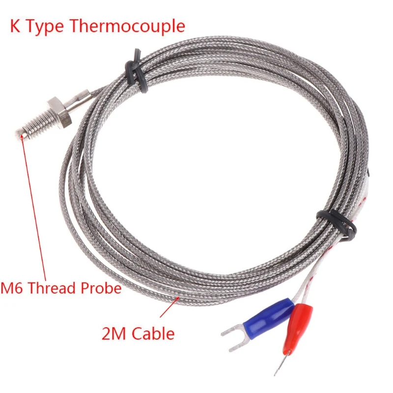

Thread M6 Screw Probe Temperature Sensor Thermocouple K Type Cable 2M 0-600℃ P9JE