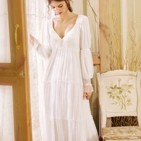woman nightgowns sleepshirts long sleeve long dress sleep lounge white sweet lovely nightwear pregnant woman