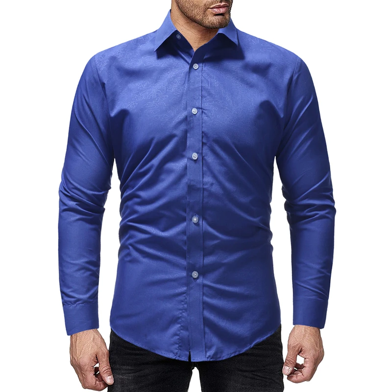 

Brand 2018 Fashion Male Shirt Long-Sleeves Tops Classic Leisure Embossing Mens Dress Shirts Slim Men Shirt M-XXXL