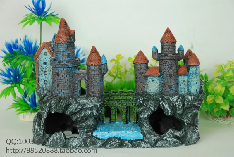 

Aquarium Fish Tank Decoration Ancient Castle L26cm*W10cm*H19cm Resin Ornament With Holes for Fish Swimming