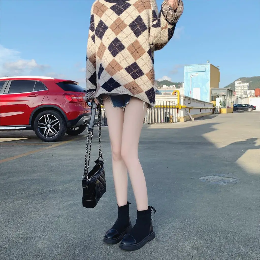 2019 Новые Модные Ботинки martin из эластичной ткани сезон осень-зима женские носки на