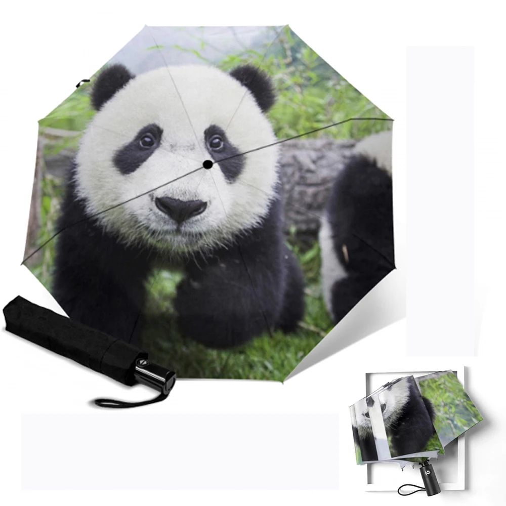 Прочный зонт солнечный и дождливый полностью автоматический с принтом панды УФ