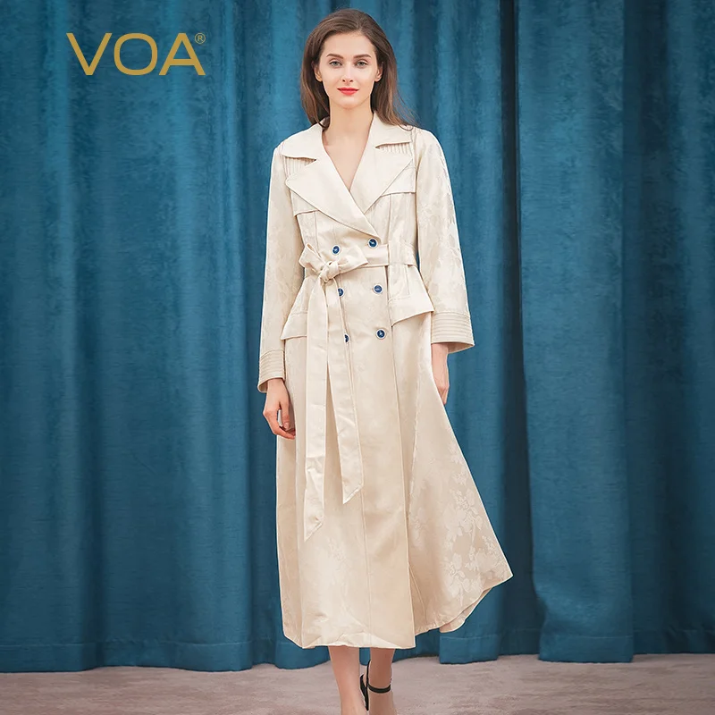 VOA/осенний однотонный синий двубортный жаккардовый длинный прямой Тренч с