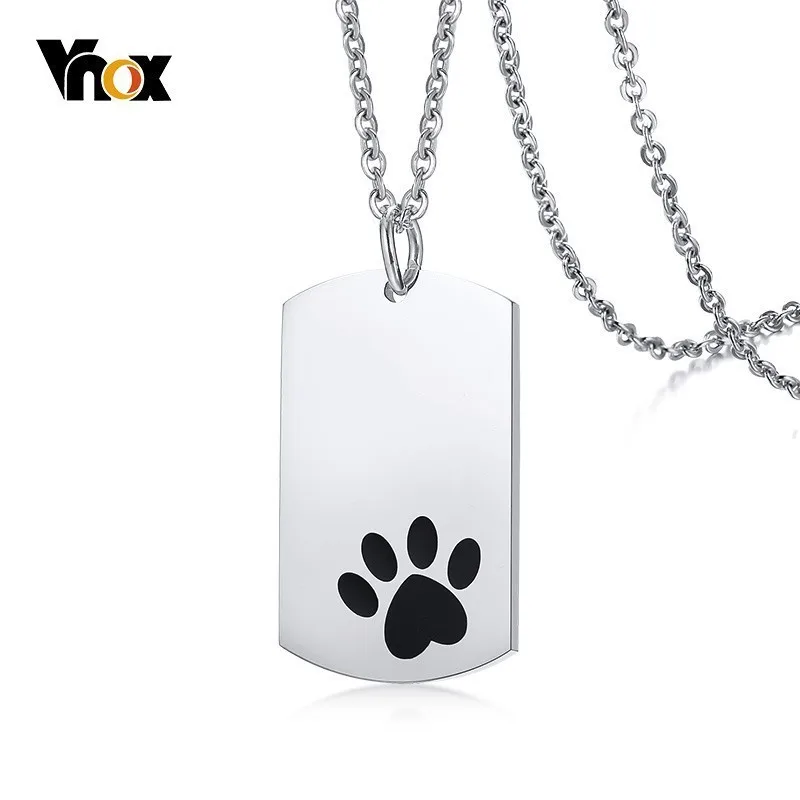 

Vnox Customizable Dog Tag with Pet Paw Pendants Color Stainless Steel Necklace Personalize Name Information