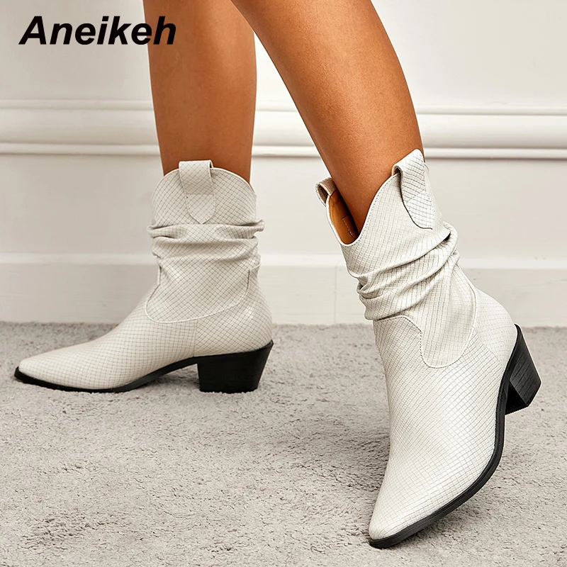 

Элегантные плиссированные клетчатые короткие туфли Aneikeh в западном стиле женские высокие сексуальные осенние туфли для ночного клуба на кв...