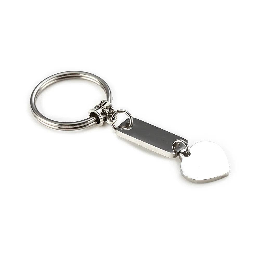 Пустая прямоугольная подвеска в форме сердца брелок для ключей из нержавеющей