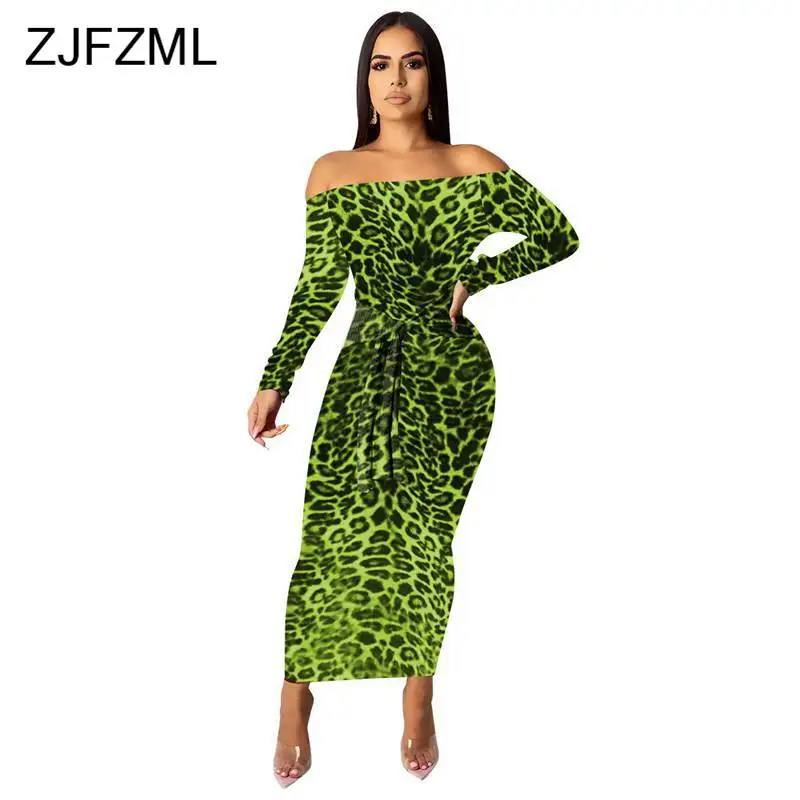 Леопардовое сексуальное длинное облегающее платье для женщин с вырезом лодочкой