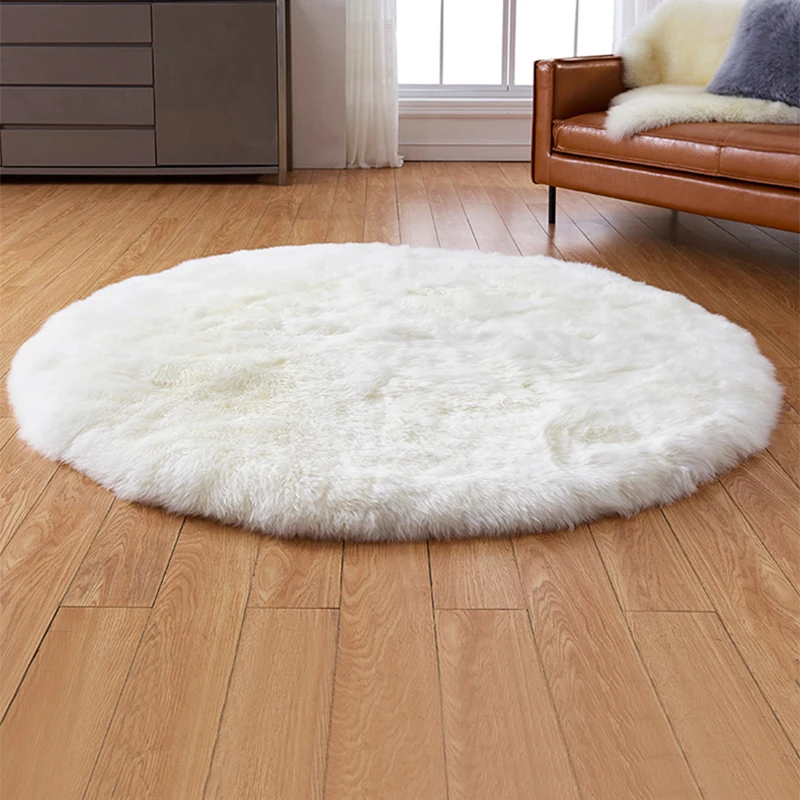 

Living Room Round Artificial Fur Carpet Girl Bedroom Dressing Table Decor Rugs White Household Fluffy Bedside Thick Floor Mats