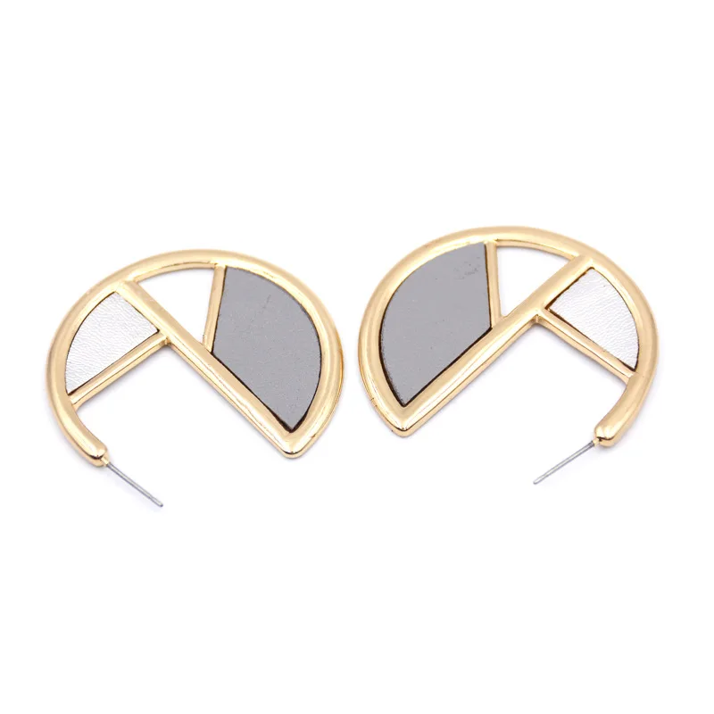 

Creative Round Opening Leather Earrings Geometric Alloy Hollow Dangle Earrings for Women Fashion Colorful Jewelry Exquisite Gift