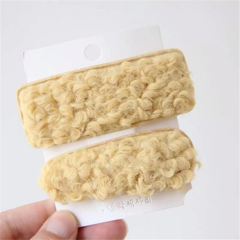 2PCS Yellow M MISM плюшевые зимние заколки для волос женские капли BB заколки для волос шерстяные заколки для волос для девочек модные заколки для волос с буквенным принтом аксессуары для волос - Цвет: 2PCS Yellow