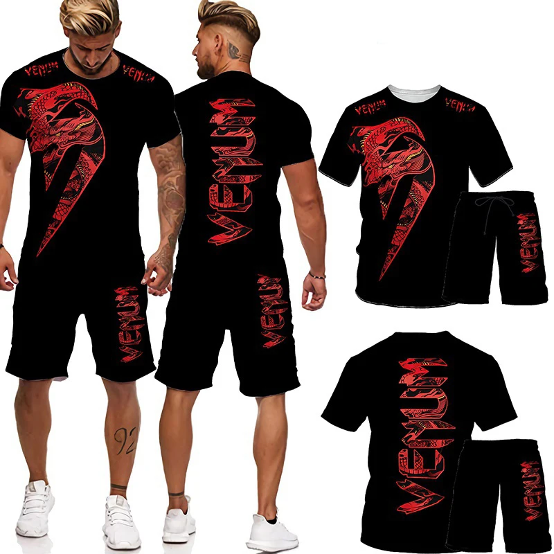 

Summer men's and women's sports suit 3d printed pattern suit casual breathable short-sleeved shorts two-piece plus size 2021