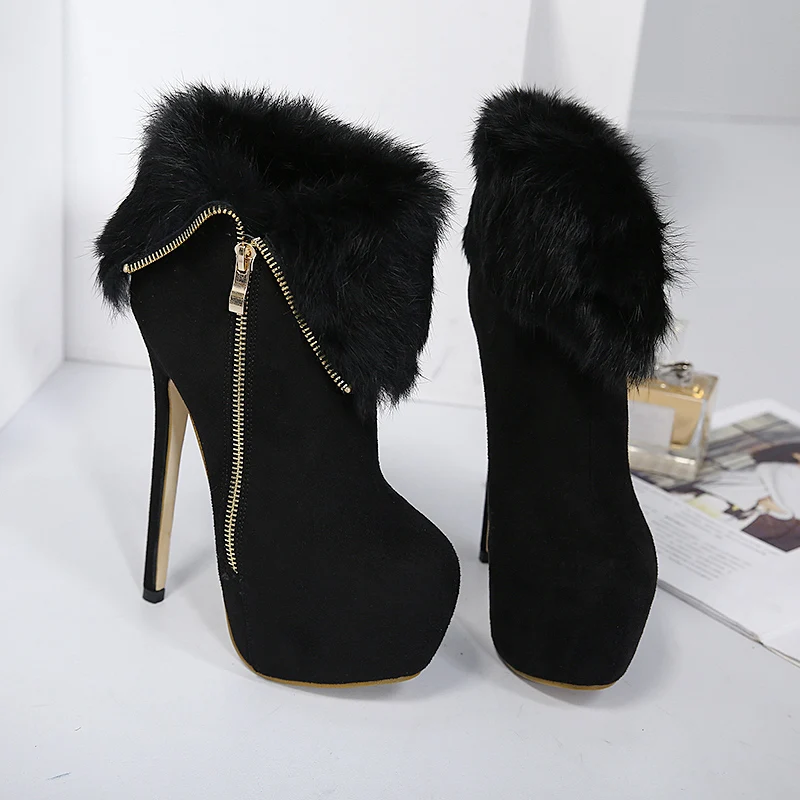 Platform Boots with fur Fashion Thin Heels Ankle Boots Women High Heels Autumn Winter Woman Shoes sexy boots platform YMA410