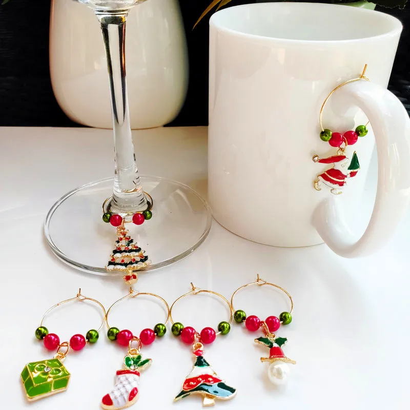 Набор из 6 шт. для рождественской вечеринки маркер на стакан вина талисманы