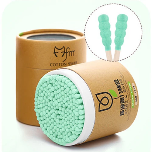 100/200pcs/Box Bamboo Baby Cotton Swab Wood Sticks Soft Cotton Buds Cleaning of Ears Tampons Cotonete Pampons Health Beauty - Color: Green-200pcs