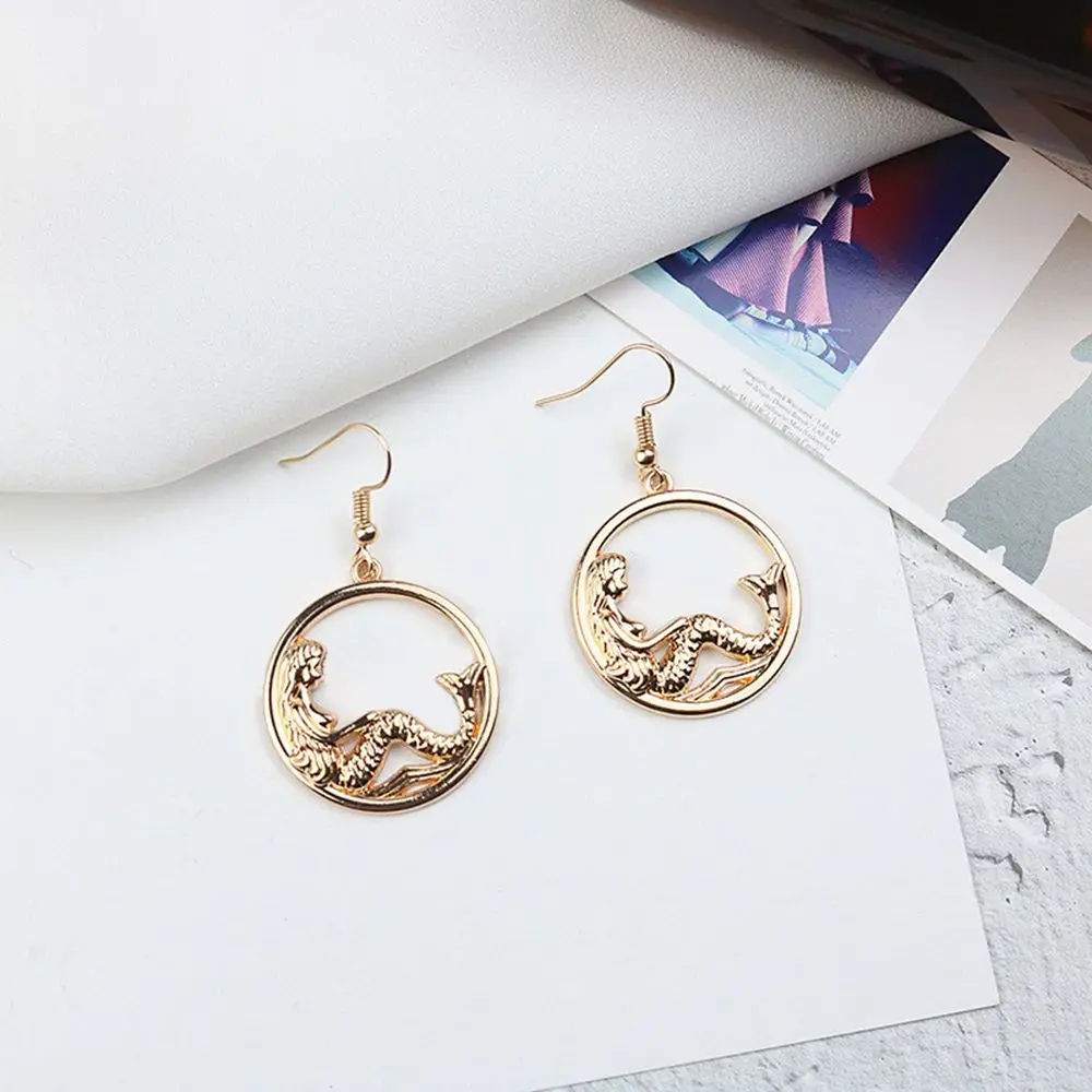 Trendy Mermaid Tail Dangle Earrings Women Vintage Golden Harajuku Circle Tassel Eardrop Drop Hook Earring Statement Jewelry | Украшения и