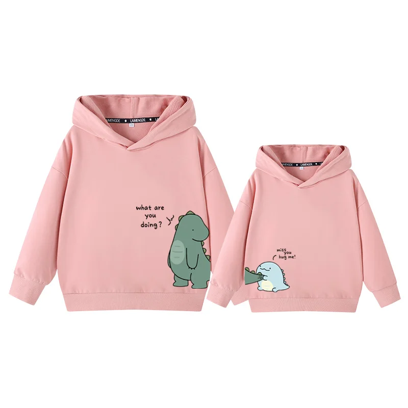 

2021 Hooed Dinosaur Matching Family Sweatershirt Autumn Cotton Dinosaur Printing Cute Cartoon Family Matching Outfits