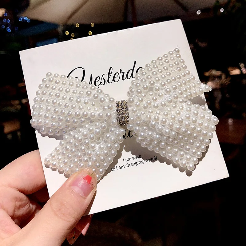 Заколка для волос с бантом девочек Шпилька белыми искусственными камнями