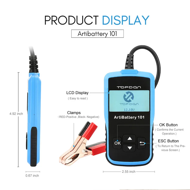 TOPDON ArtiBattery 101 автоматический тестер для батареи анализатор 16 В постоянного тока 12