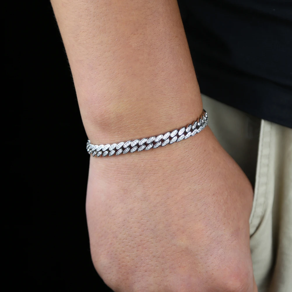 Браслет мужской из кубинской цепи Майами шириной 6 5 мм с фианитом А | Украшения и