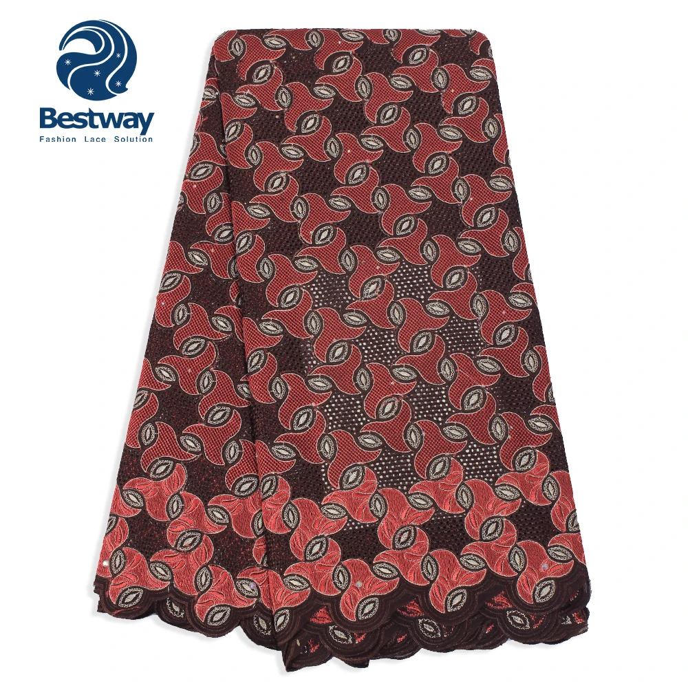 Bestway африканская швейцарская вуаль кружево ткань Стразы высокое качество