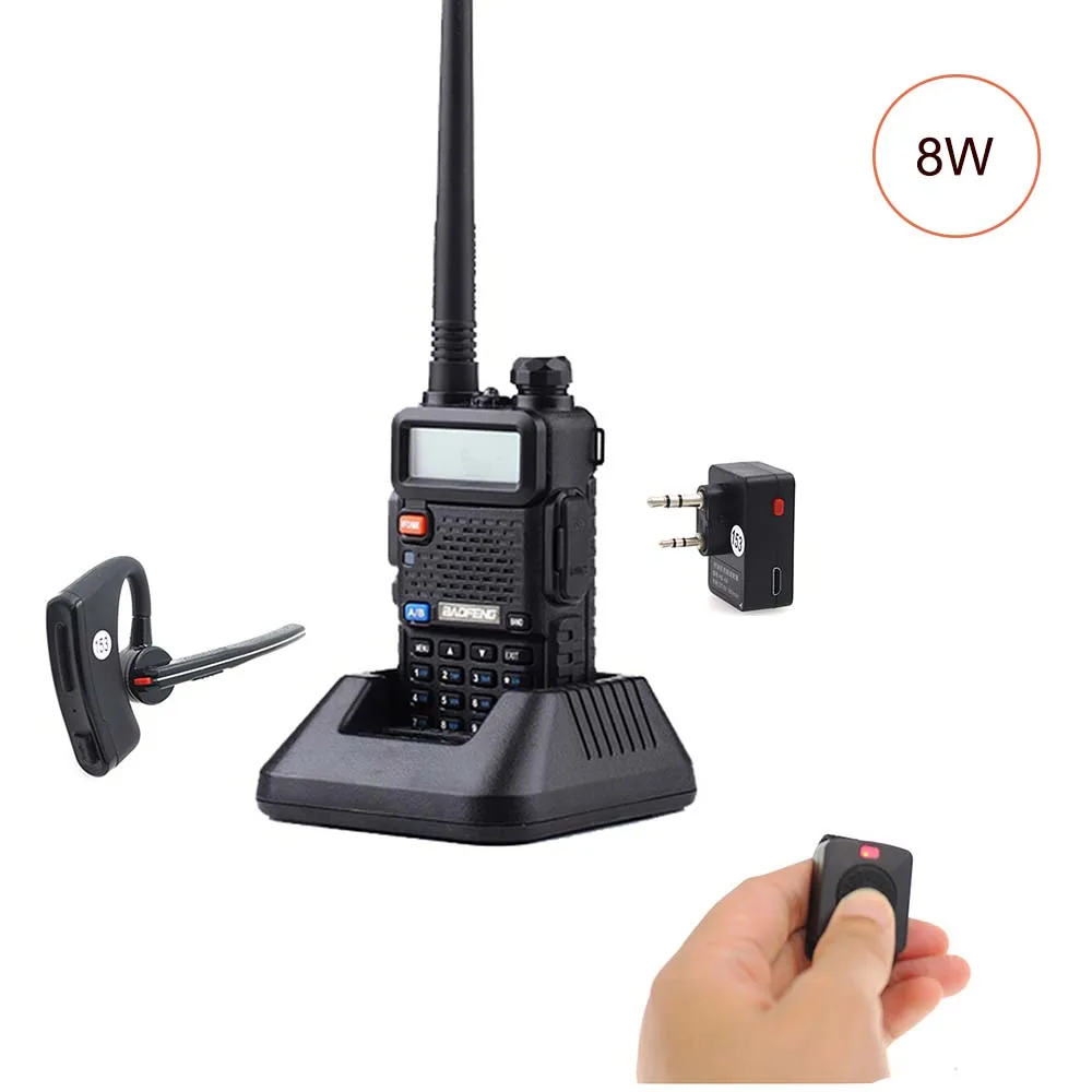BaoFeng UV-5R 8 Вт рация Двухдиапазонная двухсторонняя радио Pofung портативная радиоприемопередатчик с Bluetooth PTT наушники/гарнитура