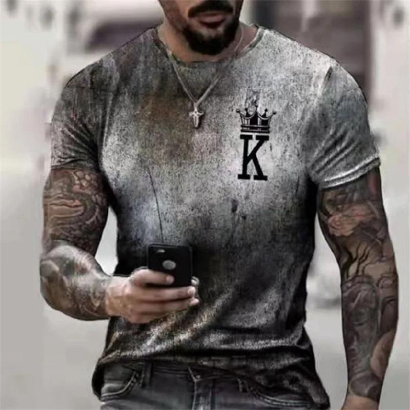 

T Shirt European And American Fashion Mens Streetwear Oversize Tees Summer Round Neck Poker Short Sleeves Men's Clothes