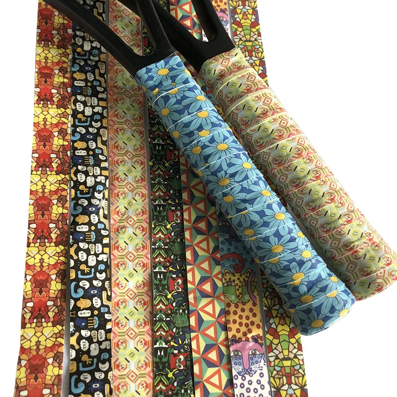 

Розничная продажа, красочные теннисные ручки ZARSIA, ракетки с 3D печатью, рыболовные ручки, липкие Сменные ручки для ракетки для бадминтона, 2 ш...